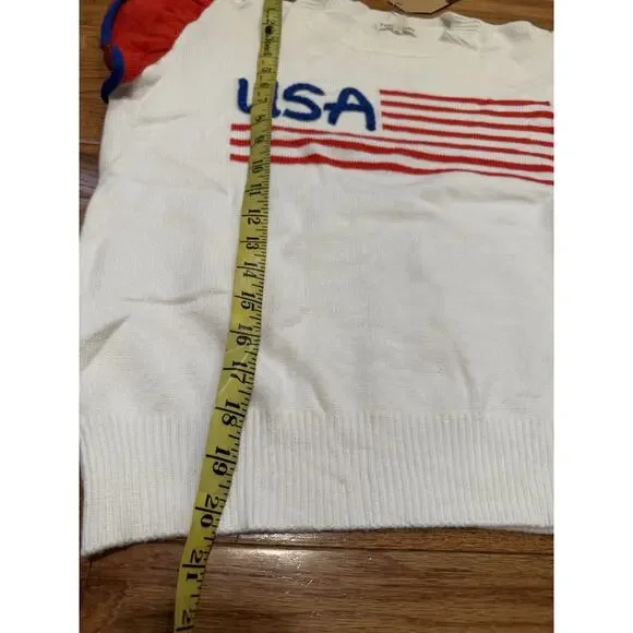 USA Red white blue flag 4th of July Sweater ruffle Pullover By Main Strip L NWT - Picture 9 of 12